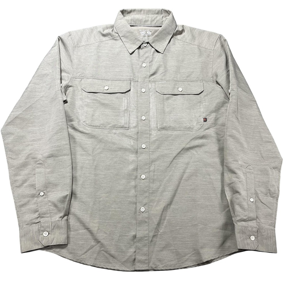 Mountain Hardwear Shirt Mens Medium Beige Lined Long Sleeve Button Front Check